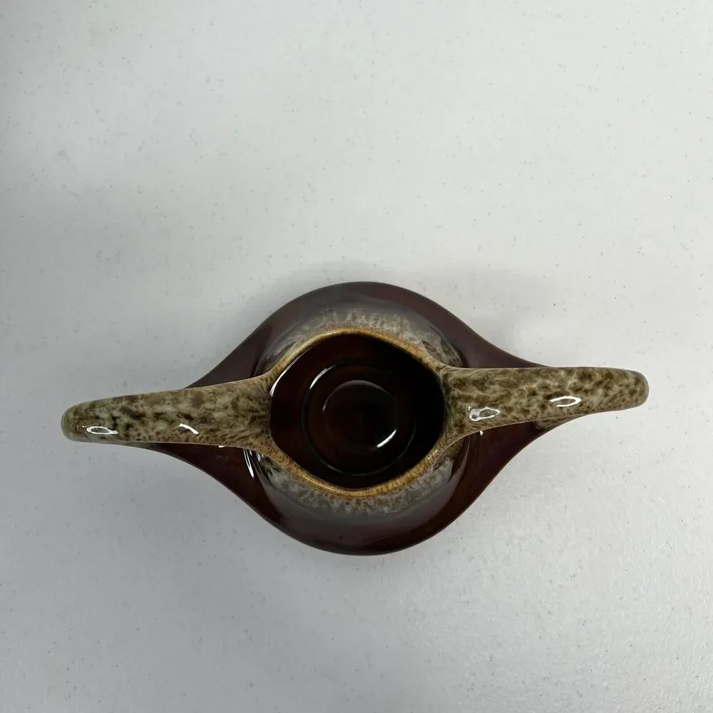 Vintage MCM Art Pottery Brown Drip Glaze Sugar‎ Dish Marked 70 Mid Century